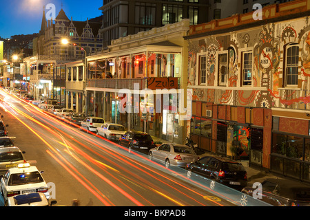 Dusk view down Long Street in Cape Town, South Africa. Stock Photo