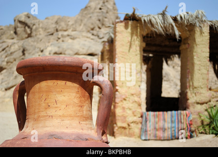 Pottery jar at a Bedouin village in desert near Hurghada, Egypt Stock Photo