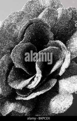 Christmas decoration detail, glitter flower in black and white Stock Photo