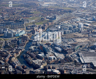 The river Aire, looking east,  Leeds City Centre, West Yorkshire, Northern England. Stock Photo