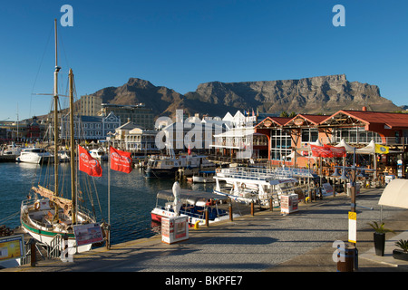 Early morning view of the Waterfront in Cape Town with Table Mountain in the background. Stock Photo