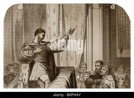 On 21st January 1535, in Paris, in the bishop's palace, Francis I of France, preaching the persecution of Protestants. Stock Photo