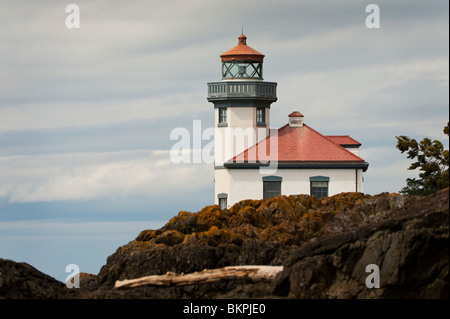Lime Kiln lighthouse is located on the west side of San Juan Island, Washington, the largest island of the archipelago. Stock Photo