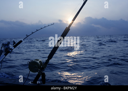 Big game boat fishing in deep sea on boat Stock Photo