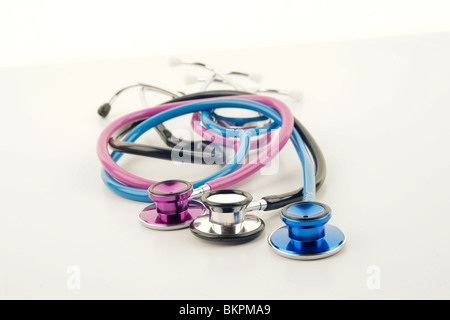 great image of three stethoscopes on white Stock Photo