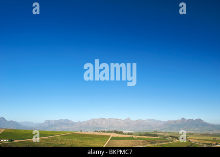 View across vineyards of the Stellenbosch district, Western Cape Province, South Africa. Stock Photo