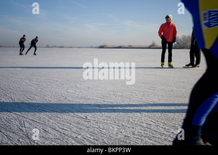 Schaatsers in de Oostvaardersplassen Stock Photo