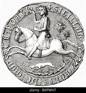 Seal of French-English nobleman Simon de Montfort, 6th Earl of Leicester, 1208 to 1265. Stock Photo