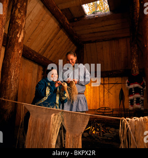 Alaskan Native Aleut Women Weave Grass Basket SC AK &#xD;AK Native Heritage Center Stock Photo