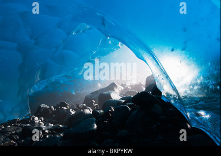 View of the entrance of an ice cave in Mendenhall Glacier, Juneau, Alaska Stock Photo