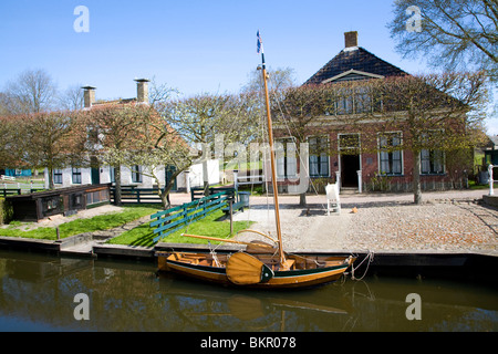 Sailing barge on town canal, Zuiderzee museum, Enkhuizen, Netherlands Stock Photo