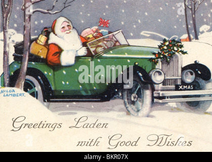 Father Christmas Delivering Presents in his Car Stock Photo