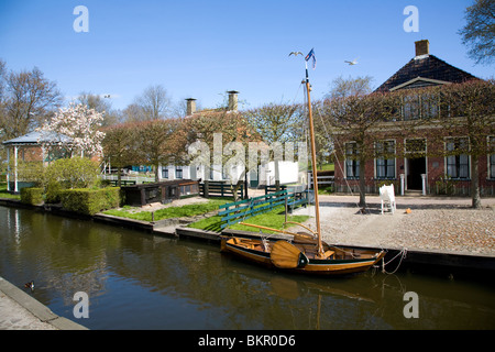 Sailing barge on town canal, Zuiderzee museum, Enkhuizen, Netherlands Stock Photo