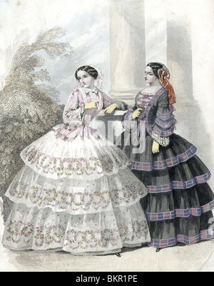 Two Women in Traditional Victorian Costume Stock Photo