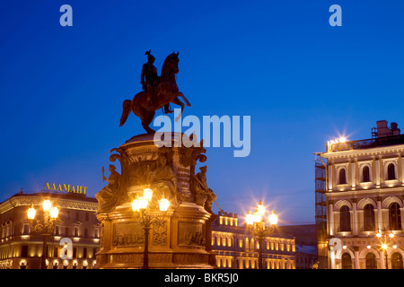 Russia, St.Petersburg; Monument to Tsar Nicholas I in St.Isaac's Square. Stock Photo