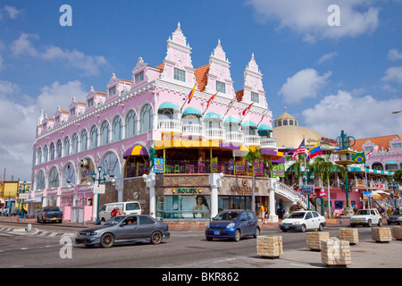 The streets with Dutch architecture in Oranjestad, Aruba, Netherland Antilles, Caribbean. Stock Photo