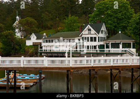The historical village of Roche Harbor is situated on the North end of San Juan Island in the Puget Sound of Washington State. Stock Photo