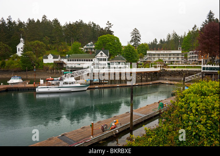 The historical village of Roche Harbor is situated on the North end of San Juan Island in the Puget Sound of Washington State. Stock Photo