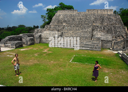 Visitor in Caracol ruins, Mayan Mountains, Cayo District, Belize, Central America Stock Photo