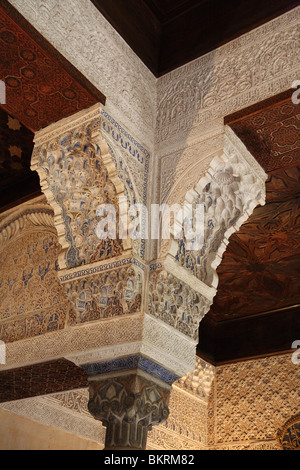 Ornate decoration in the Moorish style within the buildings of the Alhambra, Granada, Spain, Europe Stock Photo