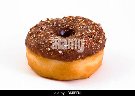 chocolate covered doughnut over white Stock Photo