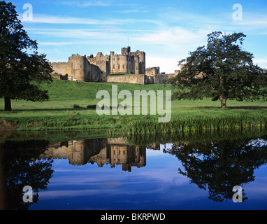 View of Alnwick Castle from across the River Aln Stock Photo