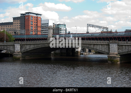 King George V & Caledonian Railway Bridges over River Clyde Glasgow City Centre Stock Photo