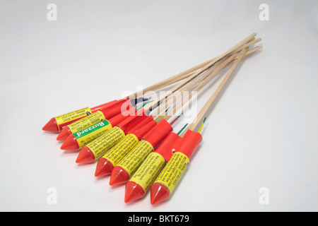 A selection of rockets from a British fireworks selection pack. 2010 Stock Photo