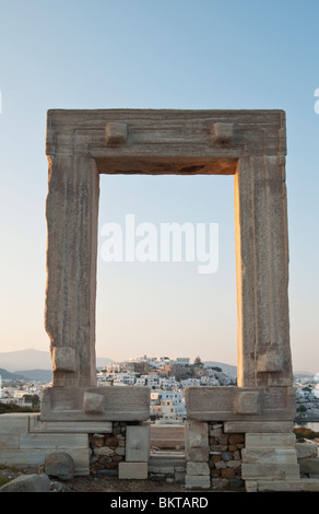 Dawn over the Temple of Apollo Arch, Naxos Island, Greece Stock Photo