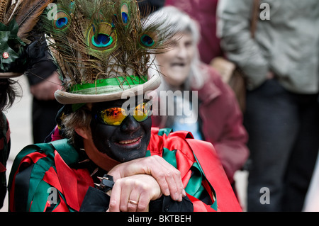 A member of Foxs Border Morris at the Sweeps Festival Stock Photo