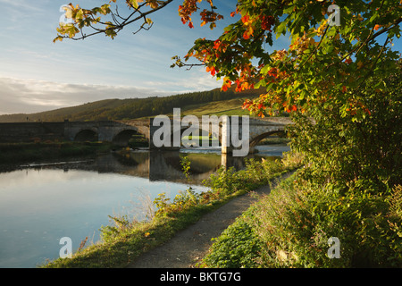 An Autumn sunrise at Burnsall Bridge in Wharfedale, Yorkshire Dales, England Stock Photo