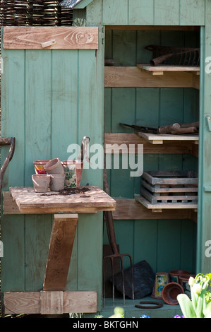 Potting shed in 'Irene's Garden' show garden at the RHS Show in Cardiff in 2010 Stock Photo