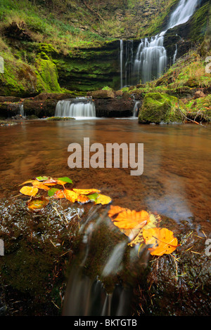 Autumn color at Scaleber Force near Settle in the Yorkshire Dales of England Stock Photo