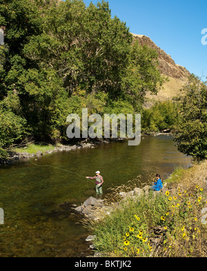 Fly fishing on the Imnaha River; Wallowa County, northeast Oregon. Stock Photo