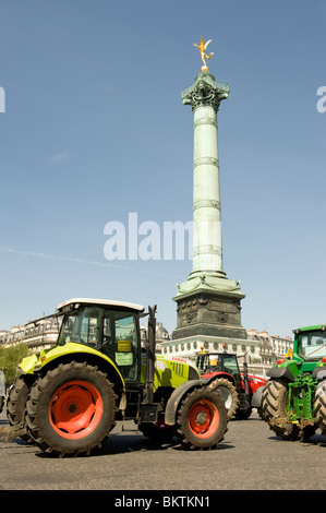 tractors at place de la Bastille in Paris Stock Photo