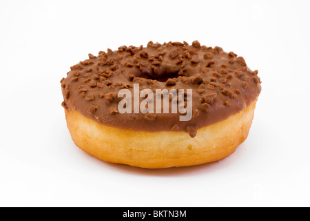 chocolate covered doughnut isolated on white Stock Photo