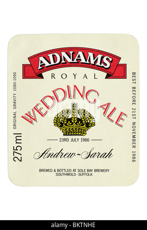 Adnams Royal Wedding Ale bottle label - 1986.