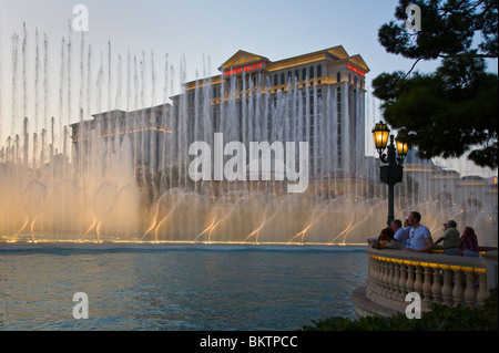 The evening FOUNTAIN SHOW at the BELLAGIO HOTEL AND CASINO - LAS VEGAS, NEVADA Stock Photo