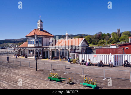 The famous wooden pier and pier building at Dunoon Argyll and Bute Scotland Stock Photo