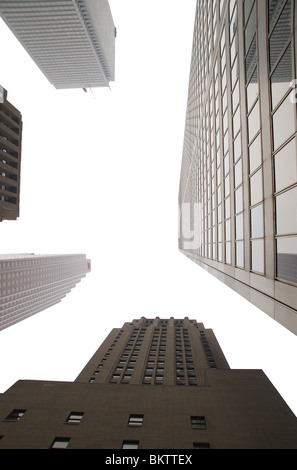 Looking up at several bank office towers and skyscrapers on King and Bay Streets in the financial district of downtown Toronto, Ontario, Canada. Stock Photo