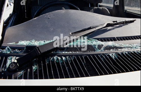 Smashed car windscreen Stock Photo