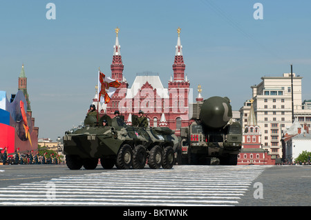 Mobile nuclear missile RT-2UTTKh «Topol-M» (NATO name SS-27 Sickle B) march along the Red Square Moscow Victory Parade of 2010 Stock Photo