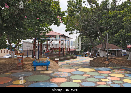 Colorful sitting and resting area in the center of Sarchi,Costa Rica,Mexico. Stock Photo