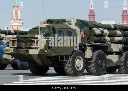 Russian multiple rocket launcher BM 30 Smerch (Tornado) march along the Red Square Moscow Victory Parade of 2010 Stock Photo