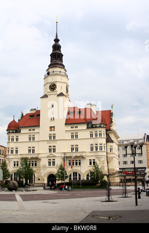 Town Hall with the Hlaska Tower. Opava, Czech Republic. Stock Photo