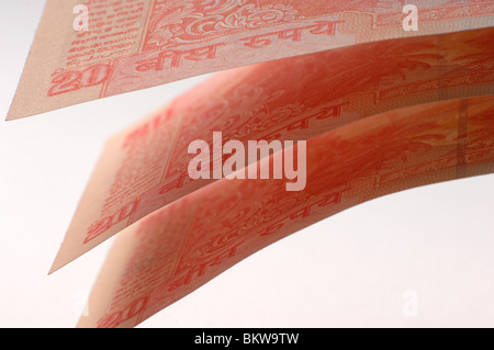 Close-up of twenty indian rupee banknotes Stock Photo