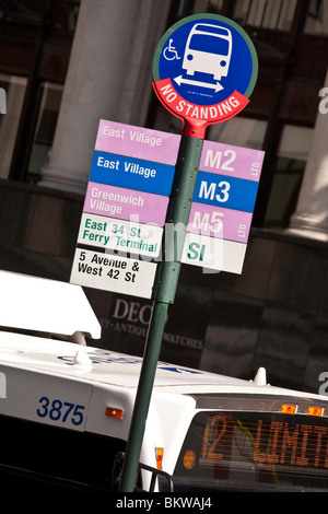 No Standing and bus stop signs on a street in New York Stock Photo - Alamy