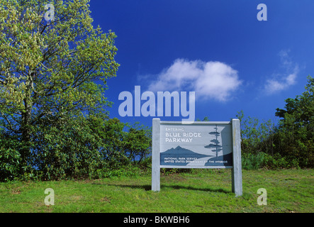 A Blue Ridge Parkway entrance sign North Carolina USA Stock Photo