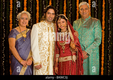 Indian couple with parents in a wedding Stock Photo