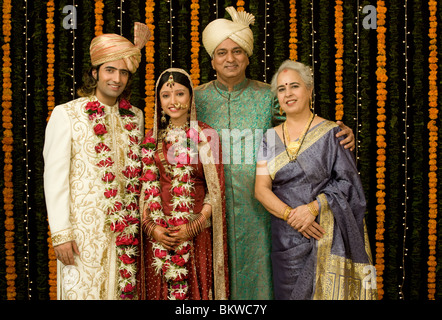 Indian couple with parents in a wedding Stock Photo